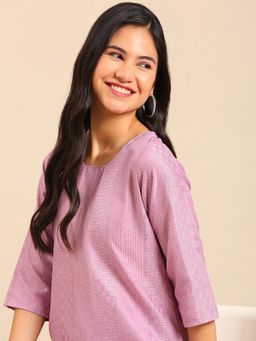 SHOWOFFFF - Women's Solid Purple Straight Kurta and Pant (Set of 2)
