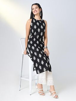 SHOWOFF - Women's Black Paisley Print Straight Kurta and Pant (Set of 2)