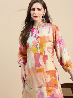 SHOWOFF - Women's Abstract Multi A-Line Kurta and Patiala (Set of 2)