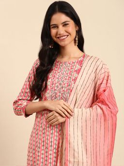 SHOWOFF - Women's Pink Straight Kurta and Pant with Dupatta (Set of 3)