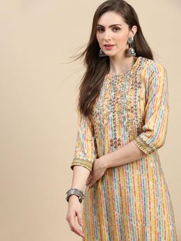 SHOWOFFFF - Women's Multi-Color Straight Kurta and Pant (Set of 2)