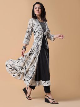 SHOWOFF - Women Black Solid Anarkali Kurta with Shrug (Set of 2)