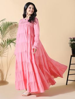 SHOWOFF - Women Pink Solid Anarkali Kurta with Inner (Set of 2)