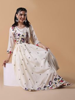 SHOWOFFFF - Women Cream Floral Anarkali Kurta