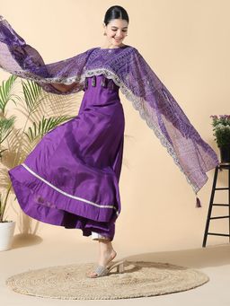 SHOWOFF - Women Purple Solid Anarkali Kurta with Attached Dupatta