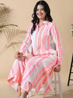 SHOWOFF - Women Geometric A-Line Pink Kurta with Palazzo (Set of 2)