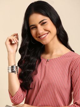 SHOWOFF - Women's Striped Red Straight Co-Ord (Set of 2)