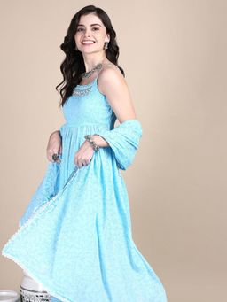 SHOWOFF - Women's Floral Blue Kurti with Sharara and Dupatta (Set of 3)