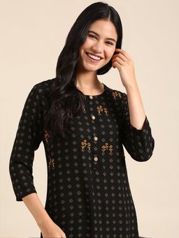 SHOWOFFFF - Women's Black Straight Kurta with Palazzo (Set of 2)