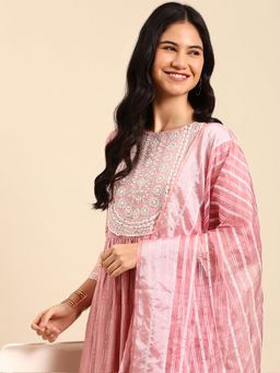 SHOWOFF - Women's Pink Kurta with Pant and Dupatta (Set of 3)
