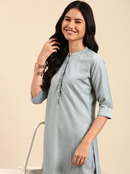 SHOWOFF - Women's Solid Blue Straight Kurta with Pant (Set of 2)