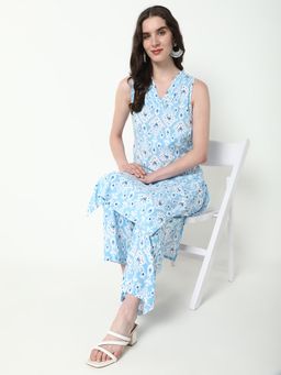 SHOWOFF - Womens Blue Ethnic Motifs Straight Kurta & Pant (Set of 2)