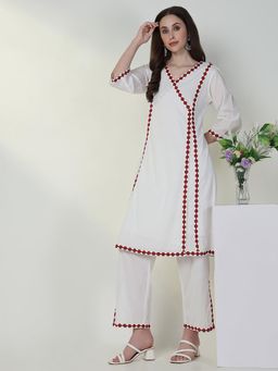 SHOWOFF - Womens White A-Line Anarkali Kurta & Pant (Set of 2)