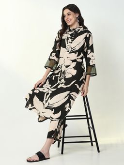 SHOWOFF - Womens Floral Green Straight Kurta & Pant (Set of 2)