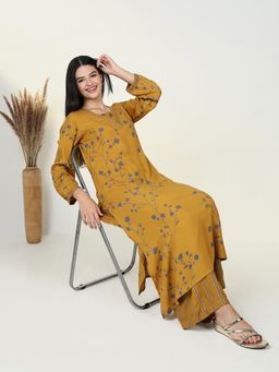 SHOWOFF - Womens Floral Mustard A-Line Kurta & Palazzo (Set of 2)