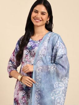 SHOWOFFFF - Womens Paisley Purple Straight Kurta & Pant with Dupatta (Set of 3)