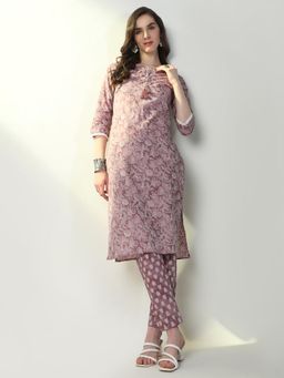 SHOWOFFFF - Womens Purple Floral Straight Kurta & Pant (Set of 2)