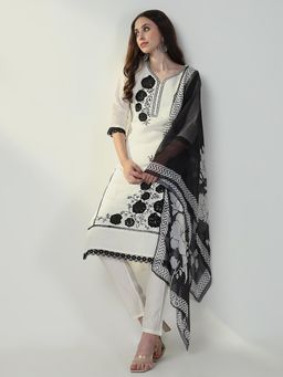SHOWOFF - Womens Off White Straight Kurta & Pant with Dupatta (Set of 3)