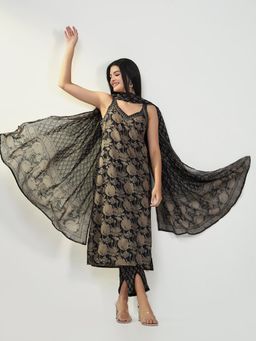 SHOWOFF - Womens Floral Olive Straight Kurta & Pant with Dupatta (Set of 3)