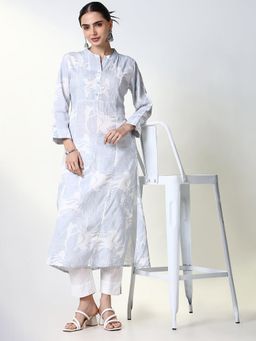 SHOWOFF - Women's Blue Floral Straight Kurta