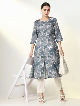 SHOWOFF - Women's Grey Floral A-Line Kurta