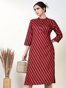 SHOWOFF - Women's Maroon Ethnic Motifs Straight Kurta