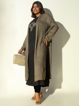 SHOWOFF - Women's Black Solid Anarkali Kurta with Jacket (Set of 2)