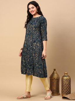 SHOWOFF - Women's Teal Ethnic Motifs A-Line Kurta