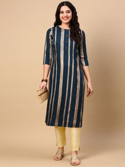 SHOWOFF - Women's Teal Striped Straight Kurta