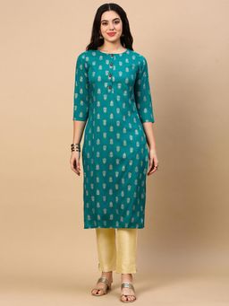 SHOWOFF - Women's Teal Ethnic Motifs Straight Kurta