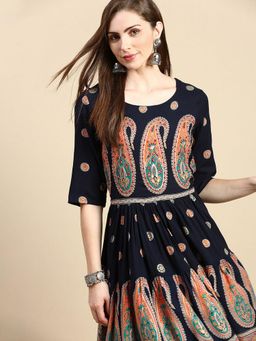 SHOWOFF - Women's Paisley Navy Blue Kurti