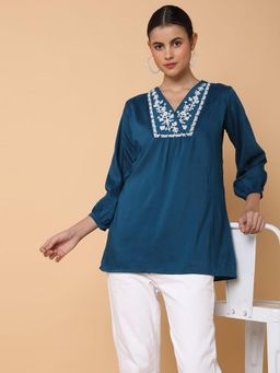 SHOWOFF - Women's Solid Teal A-Line Kurti
