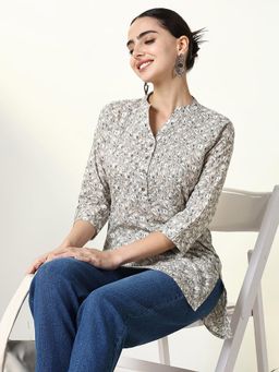 SHOWOFF - Women's Grey Floral Straight Kurti
