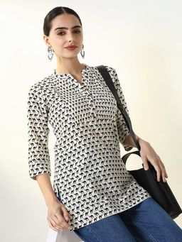 SHOWOFF - Women's Off White Animal Print Straight Kurti