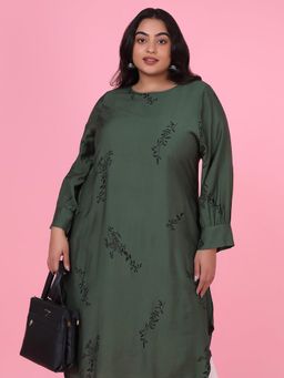 SHOWOFF - Women's Green Floral Straight Kurta