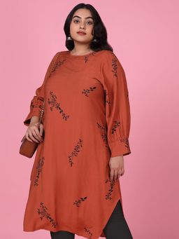 SHOWOFF - Women's Rust Floral Straight Kurta