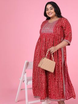 SHOWOFF - Women's Red Bandhani A-Line Kurta