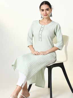 SHOWOFF - Women's Green Solid Straight Kurta
