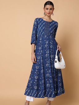 SHOWOFF - Women's Blue Floral Anarkali Kurta