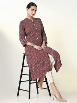 SHOWOFF - Women's Burgundy Printed A-Line Kurta