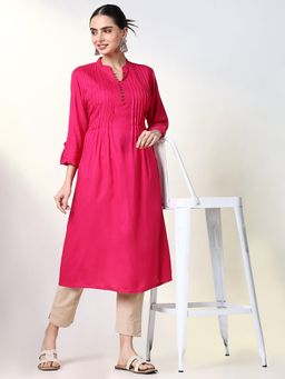 SHOWOFF - Women's Pink Solid A-Line Kurta