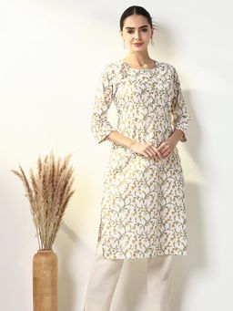 SHOWOFFFF - Women's Off White Floral Straight Kurta