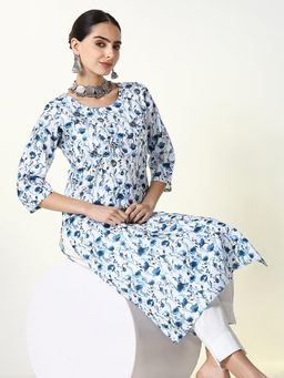 SHOWOFFFF - Women's White Floral Straight Kurta