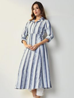 SHOWOFF - Women's Blue Striped Anarkali Kurta