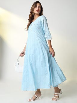 SHOWOFF - Women's Blue Striped Anarkali Kurta