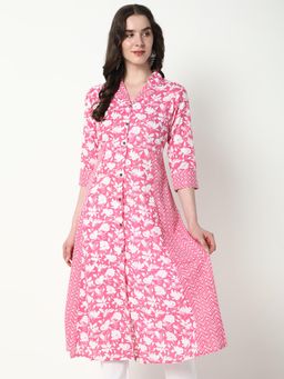 SHOWOFF - Women's Pink Floral A-Line Kurta