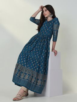 SHOWOFF - Women's Blue Ethnic Motifs Anarkali Kurta