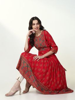 SHOWOFF - Women's Red Floral Anarkali Kurta