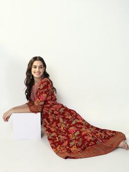 SHOWOFF - Women's Red Floral Anarkali Kurta