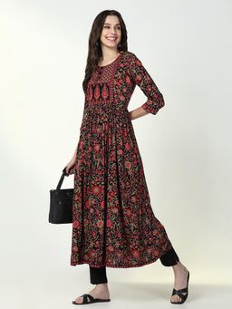 SHOWOFFFF - Women's Black Floral Anarkali Kurta